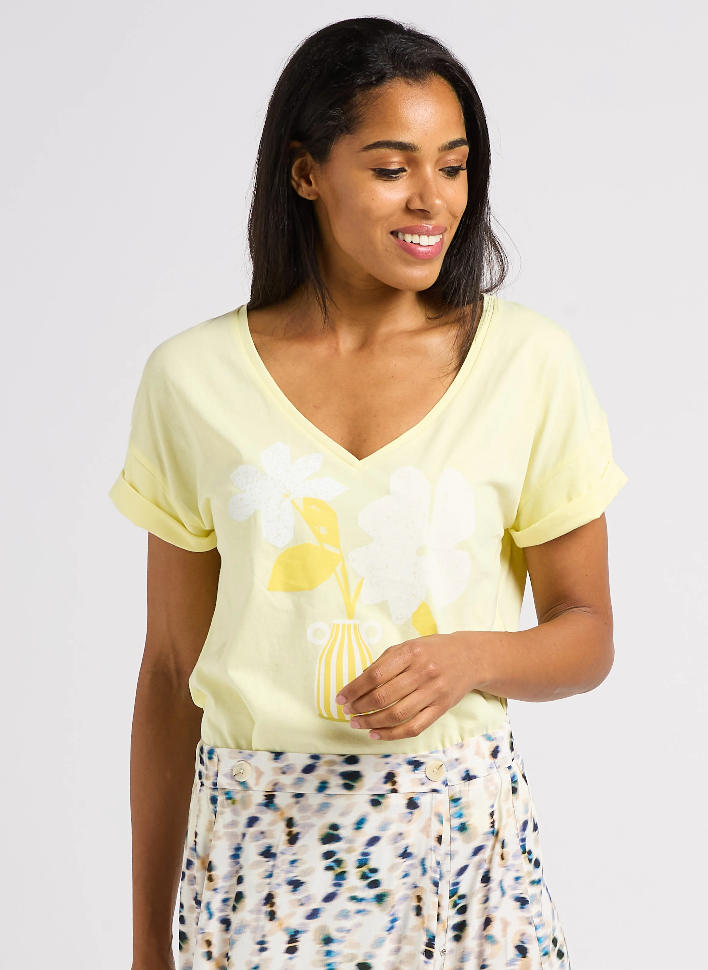 MARCO - Tee-shirt col V en coton | Jaune