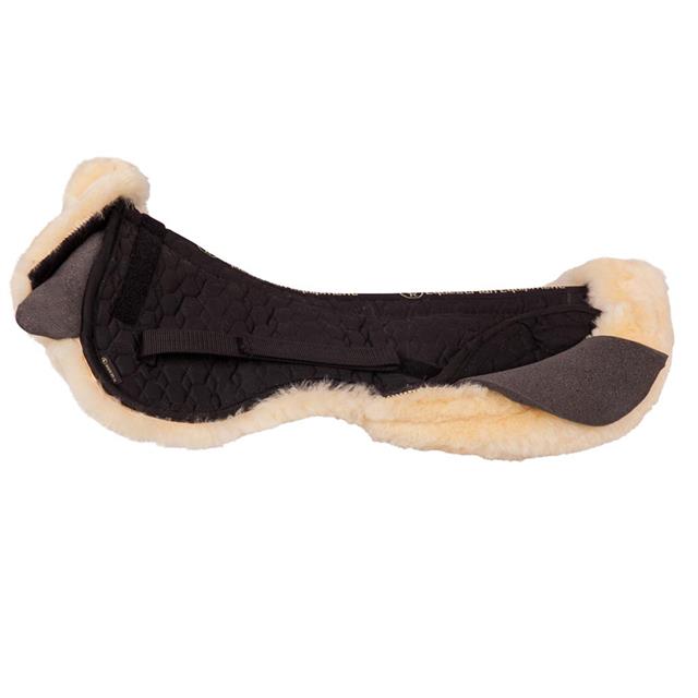 Zadelonderlegger BR Schapenvacht Uitsparing Wervelkanaal + 4 Kussens Zwart-beige