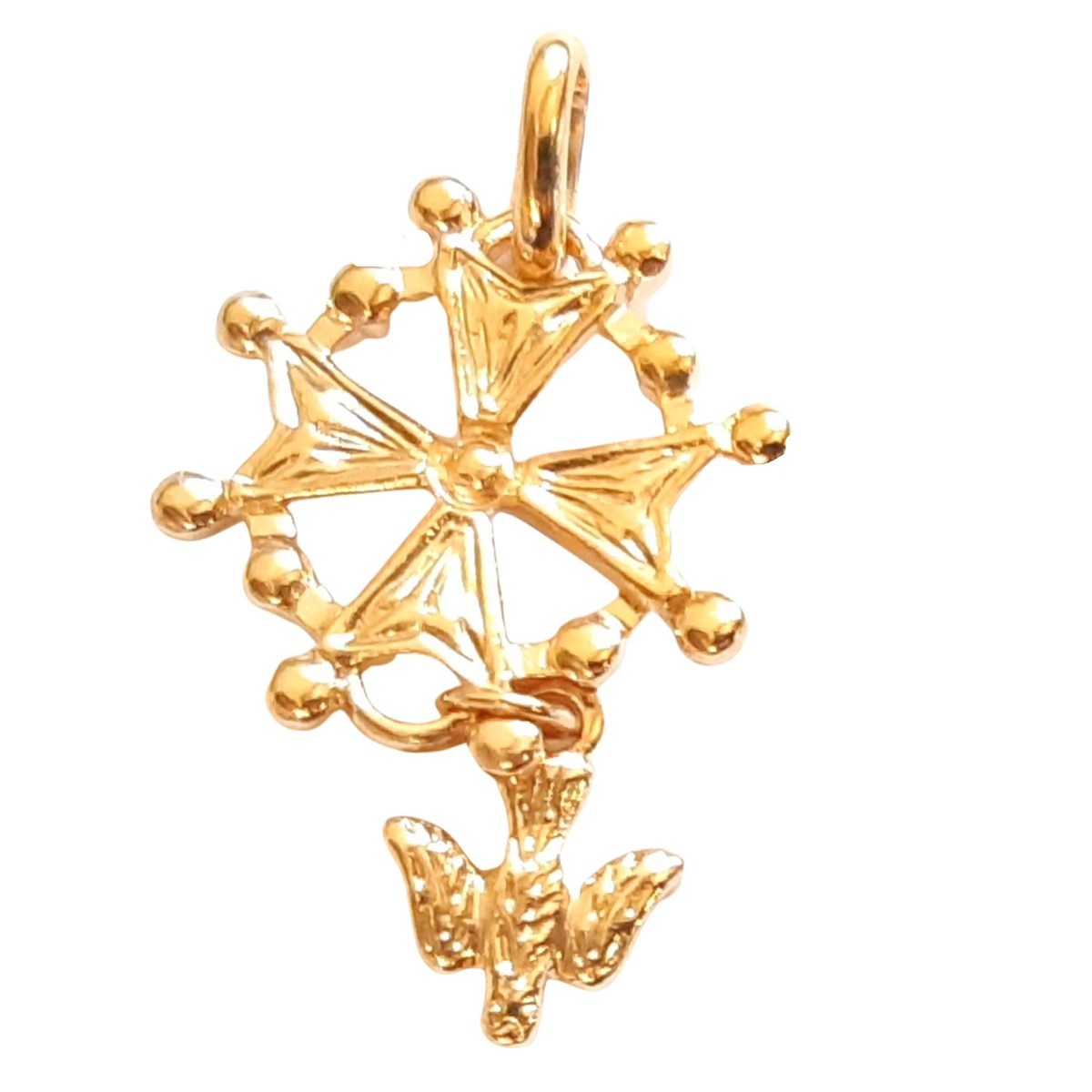 Pendentif Croix Protestante ou Huguenote en plaqué or + chaîne