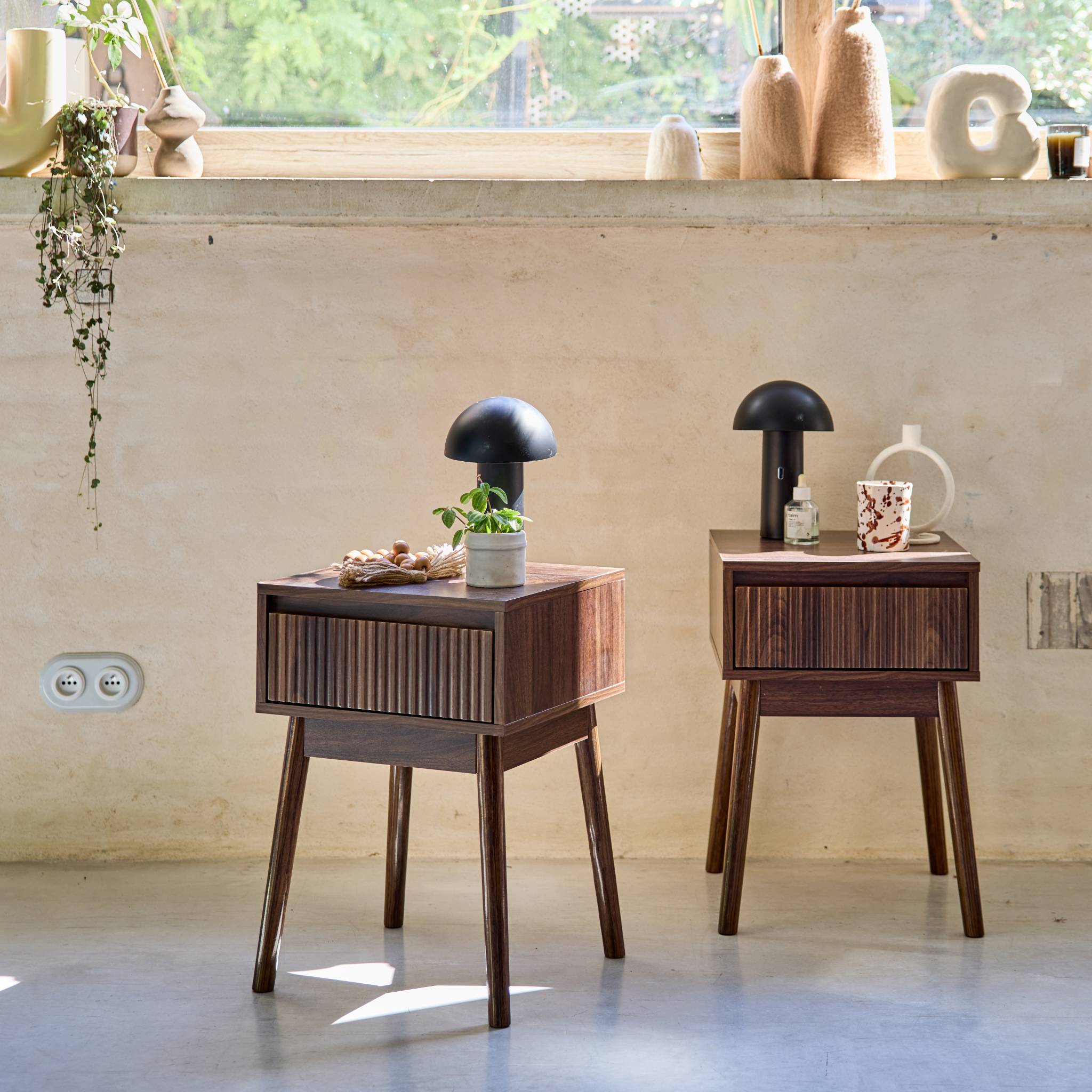 sweeek - Nachtkastje hout decor 1 lade (set van 2)