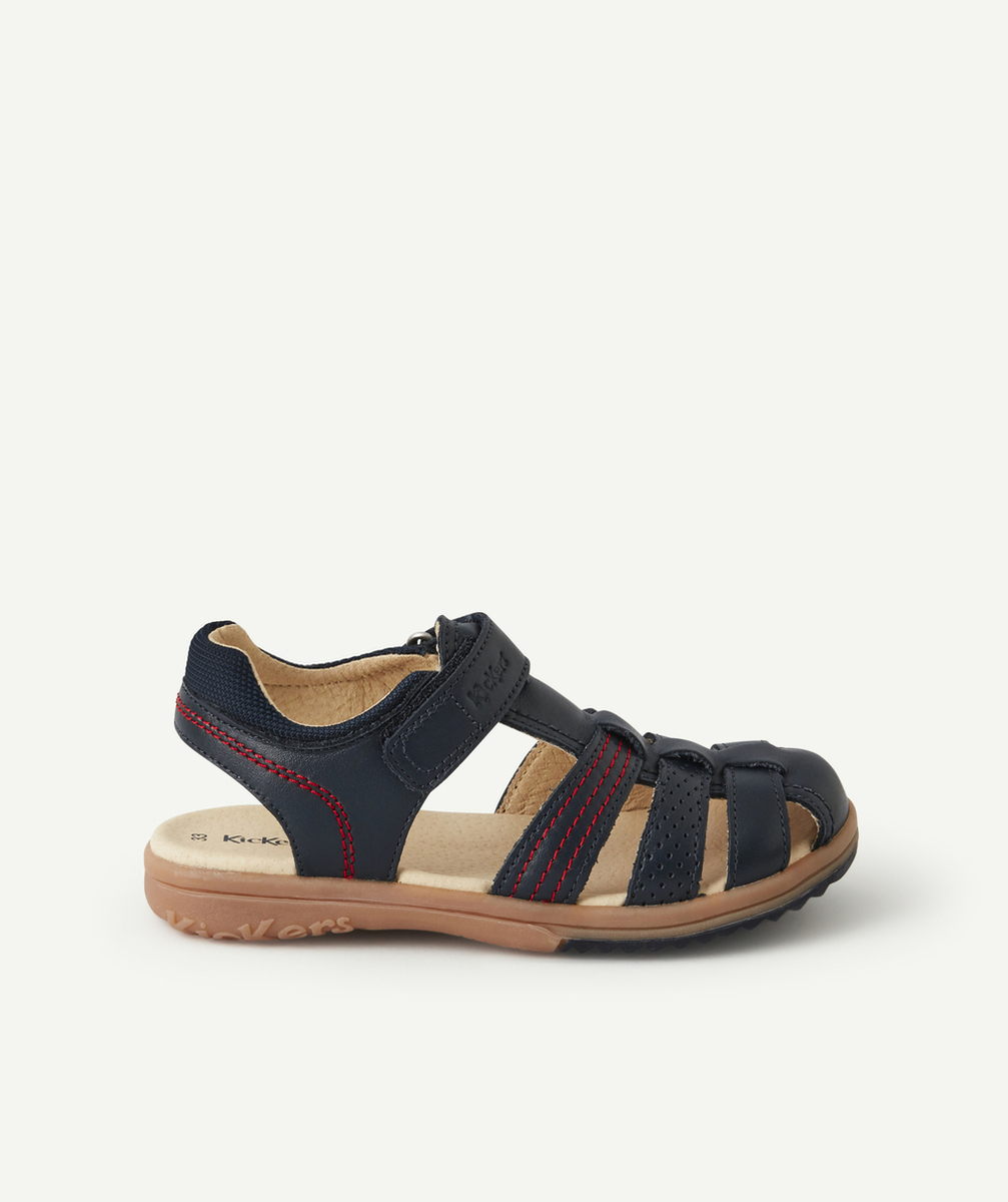 KICKERSSANDALES GARÇON PLATINIUM BLEU MARINE EN CUIR