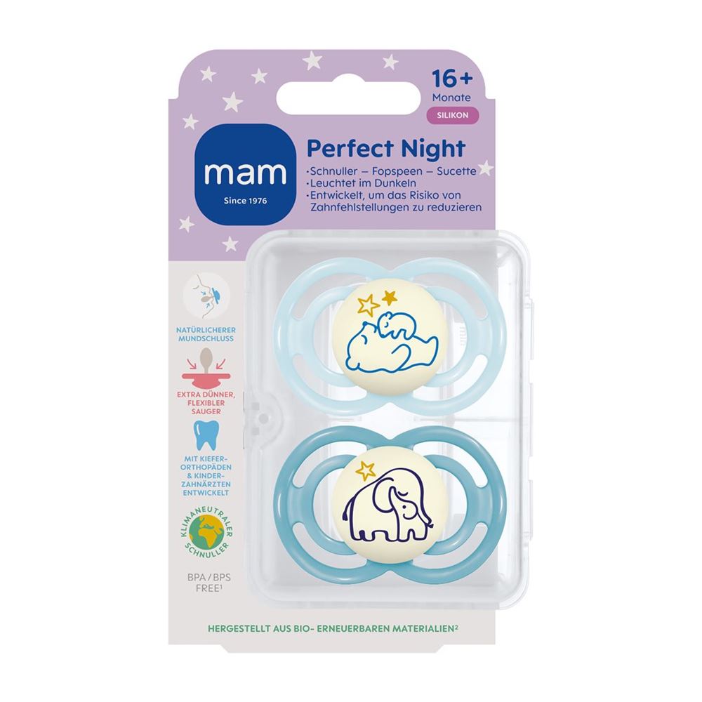 MAM Perfect Night Nuggi Silikon 16-36 Monate Boy 2 Stk
