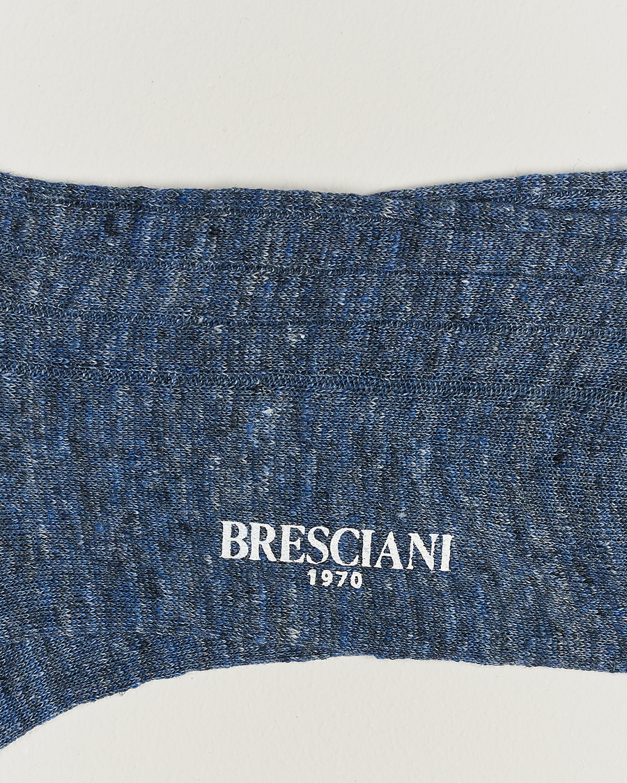 Bresciani Linen Ribbed Short Socks Blue Melange