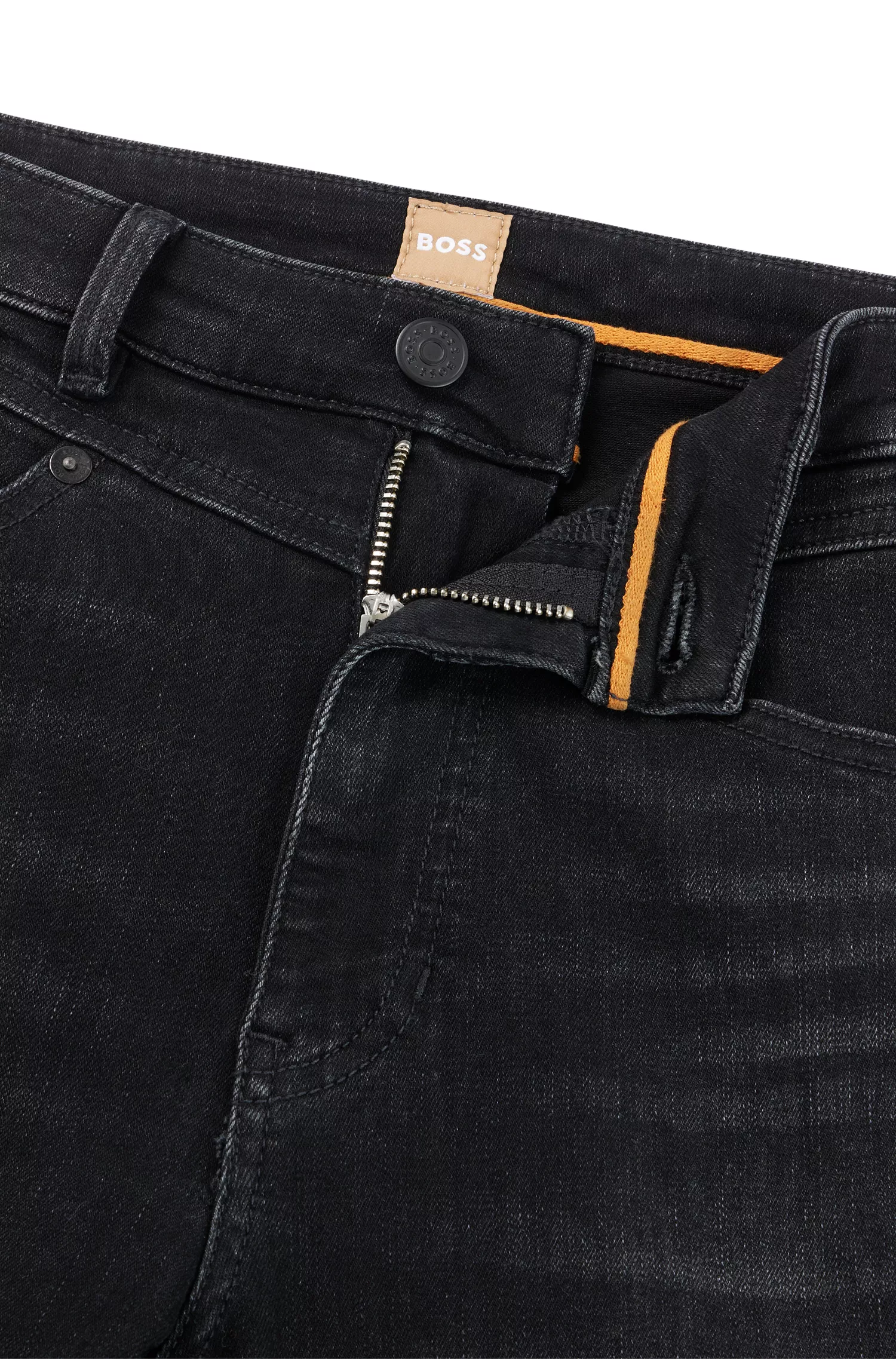 Calça jeans BOSS preta de cintura alta em denim elástico preto