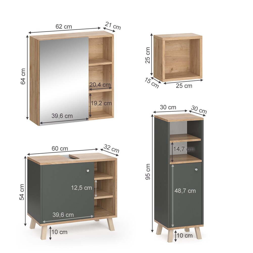 Vicco Badmöbelset Midischrank Waschtischunterschrank Spiegelschrank Senyo GK/ANT