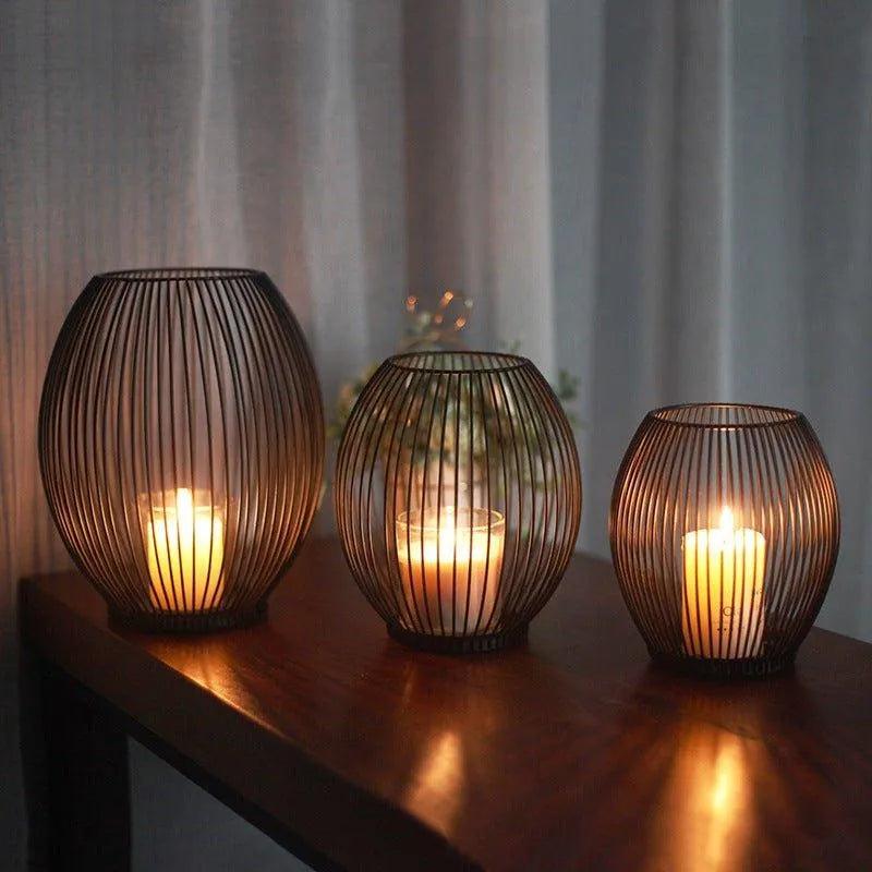 Black Hollow Metal Candle Holder | Lantern Geometric Shape Candle Stand