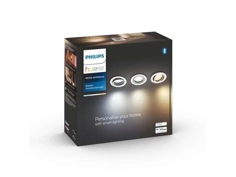 Philips Hue White ambiance Milliskin - Indbygningsspots - LED-spot lyspære - GU10 - 5.7 W - varmt til køligt hvidt lys - 2200-6500 K - hvid (pakke med 3)