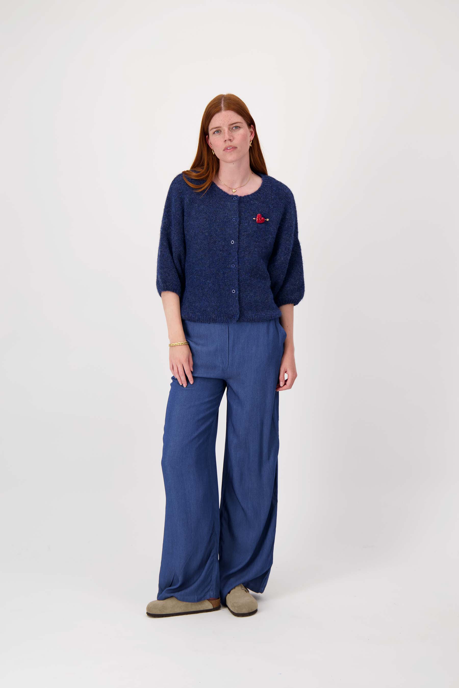 broek van denim tencel met streep