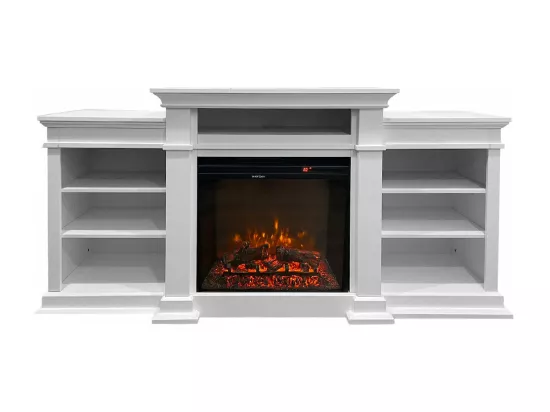 Cheminée électrique sur pied en bois blanc L179 x P48 x H85
