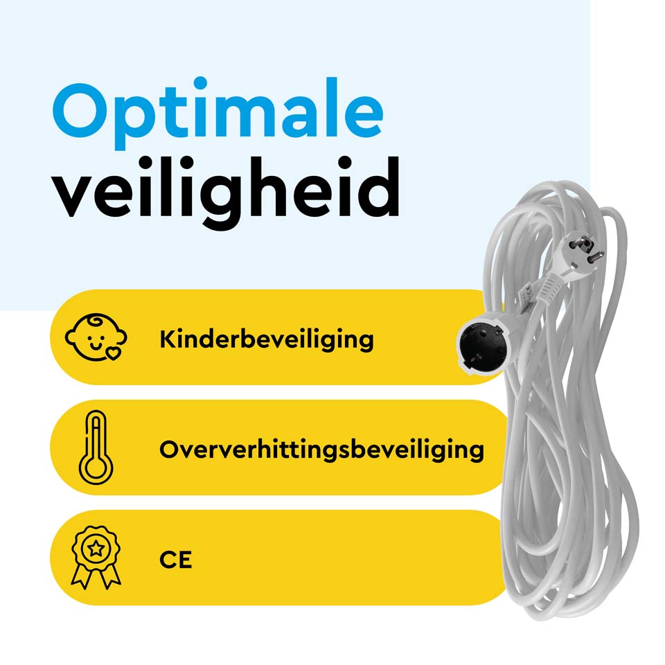 BRASQ 20 meter verlengsnoer met randaarde - White