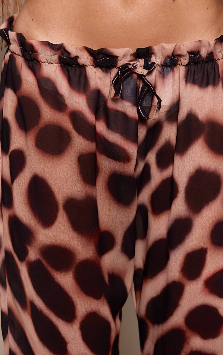 Marron Pantalon Fluide Large En Mousseline Imprimé Animal