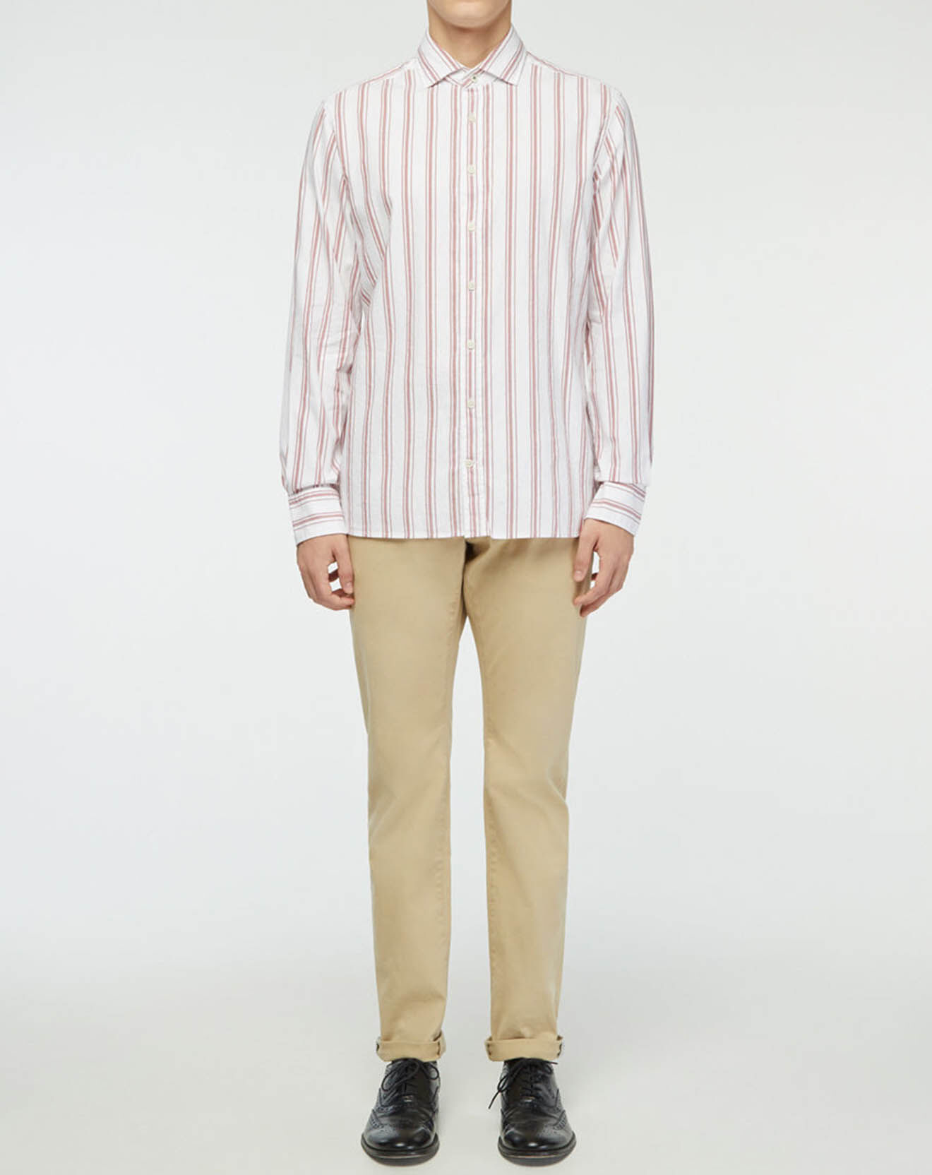 Hackett London Chemise Slim Fit en Coton & Lin Washed à rayures écru/bordeaux