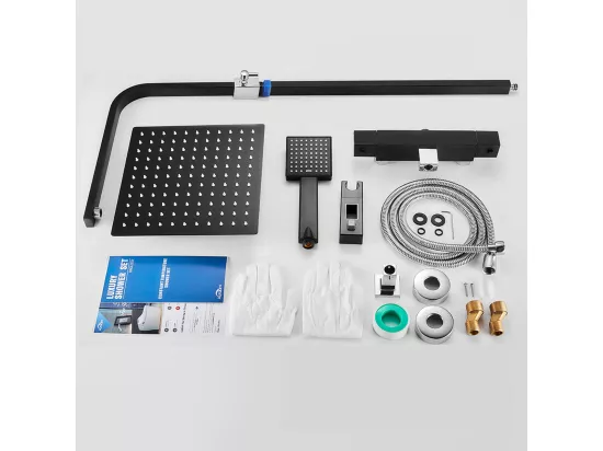 AURALUM MAX Colonne de Douche Thermostatique, Noir, Ensemble de Douche Thermostatique en Laiton, avec Mitigeur,Hauteur Réglable