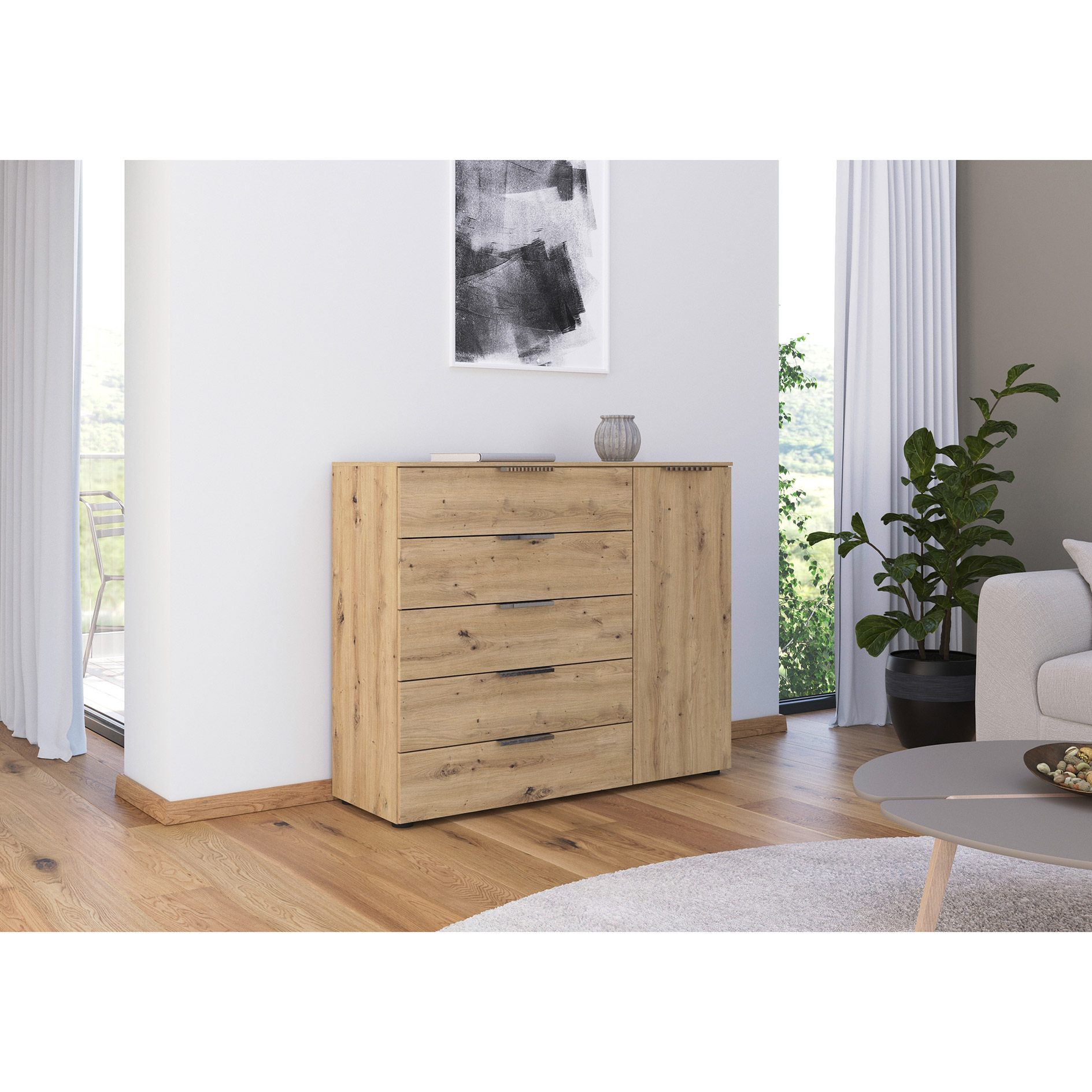 Kommode - Artisan Eiche - Chromgriffe - 120 cm
