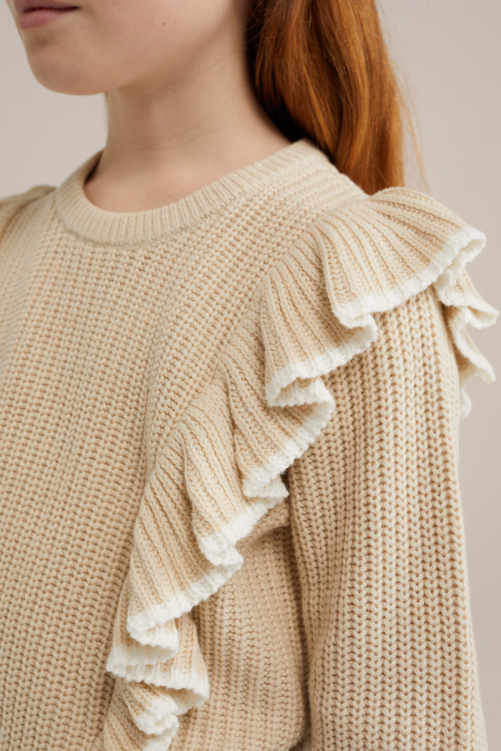 Meisjes gebreide trui met ruches WE Fashion Beige