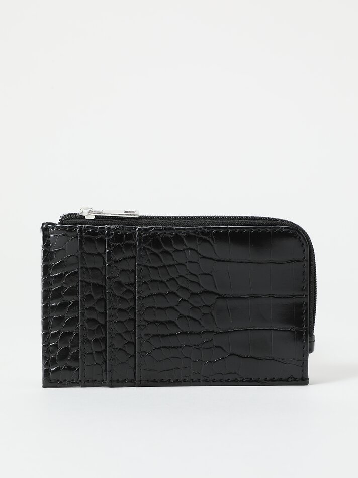Porta-cartões com efeito de couro texturizado - Preto