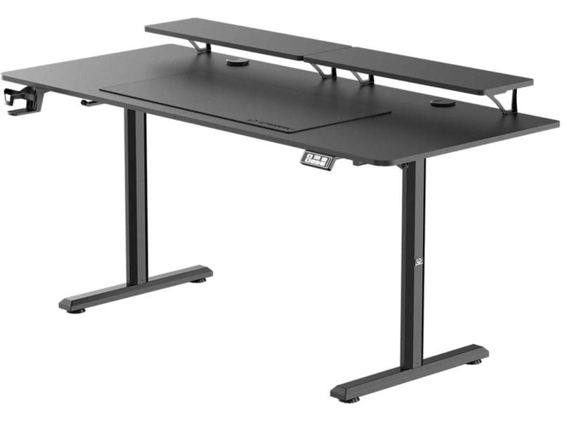 Ultradesk Gaming Tisch Higlander XXL Schwarz Grosser und stabiler Gaming-Tisch mit elektrischer Höhenverstellung und Platz für bis zu zwei Monitore