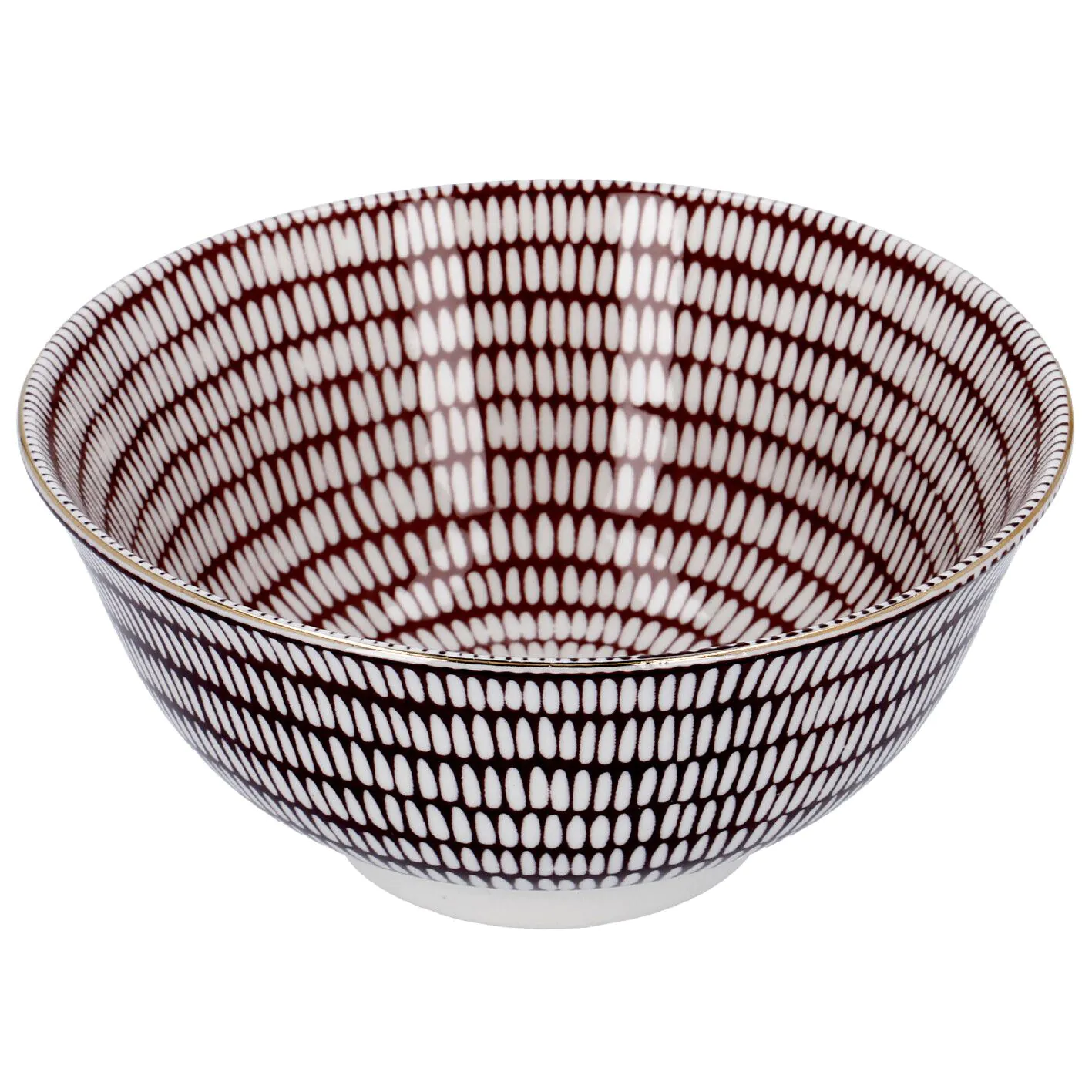Schale China, groß, bordeaux/weiß, Stäbchen/Kreis