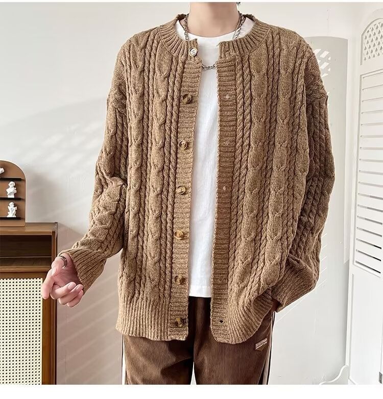 Nikoflin - Effen cardigan met ronde hals en kabelmotief