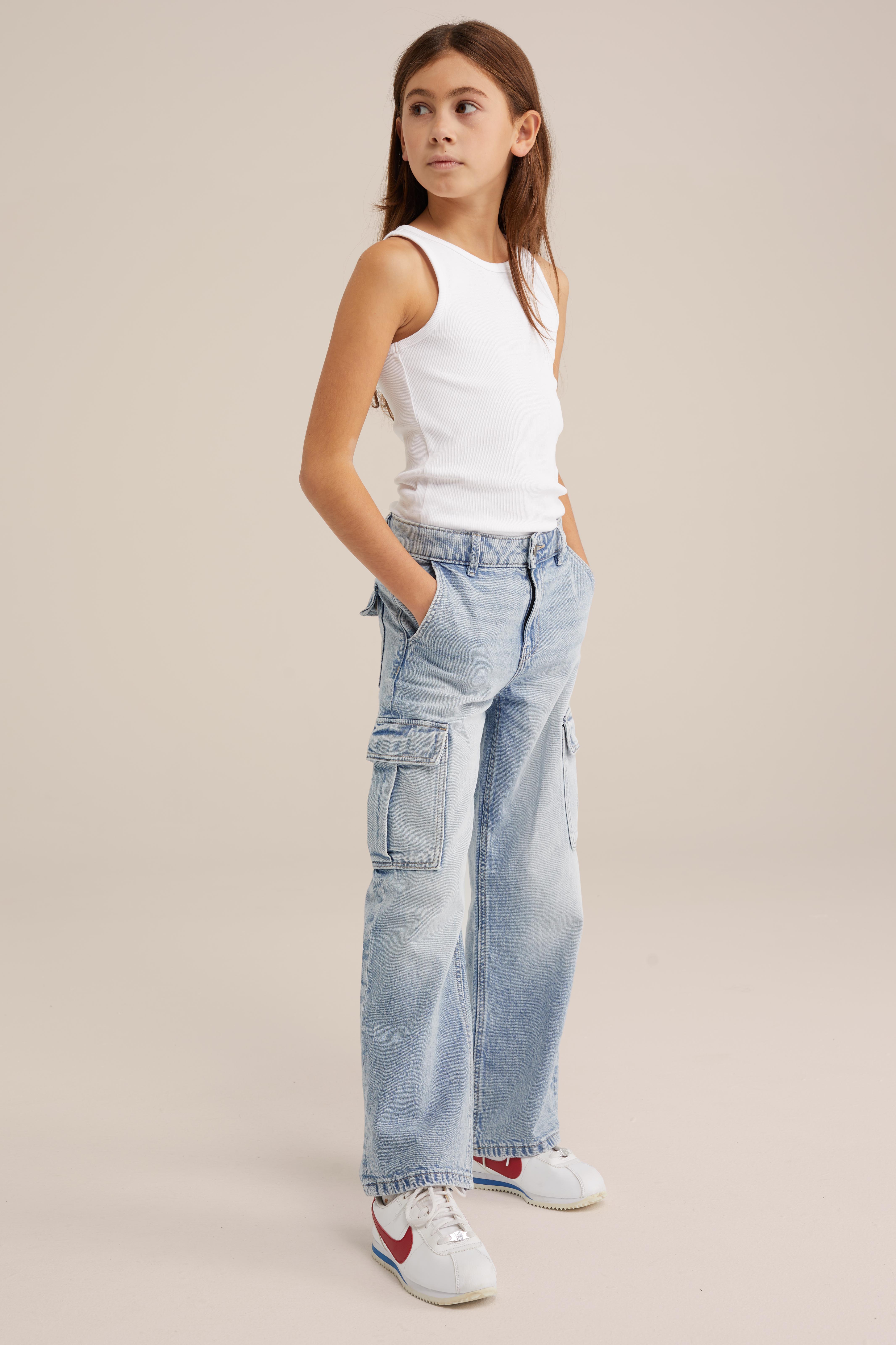 Meisjes wide leg jeans met cargozakken Blue Ridge Lichtblauw