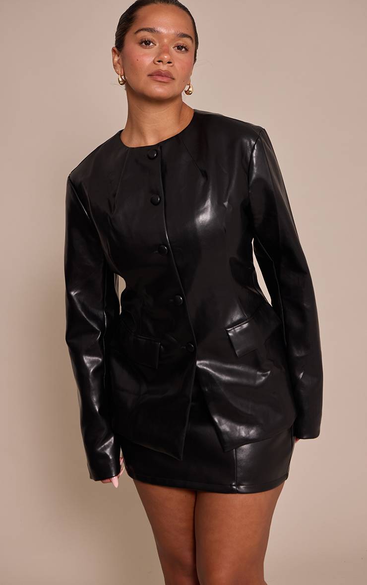Noir Blazer Boutonné En Synthétiquecuir Shape