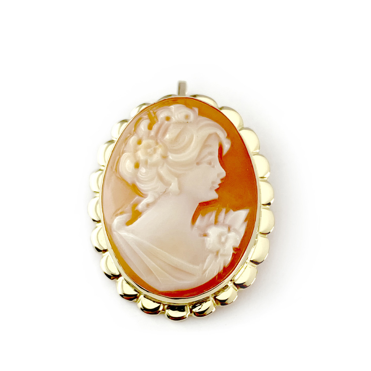 Broche pendentif d'occasion or 750 jaune camée
