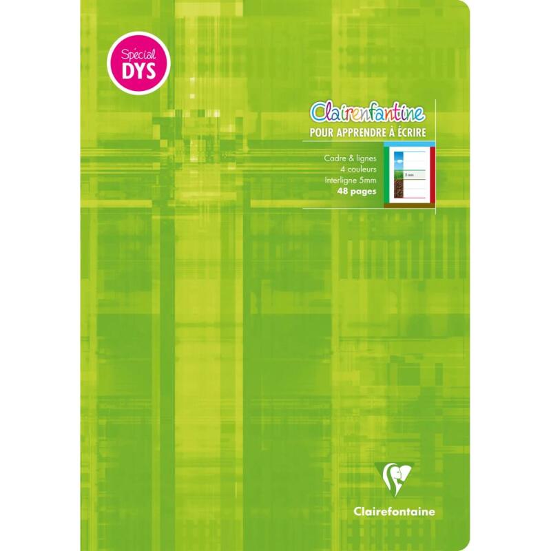 Cahier d'écriture piqué spécial Dys A4 48 pages cadre et lignes 4 couleurs Interligne 5 mm - Assortis