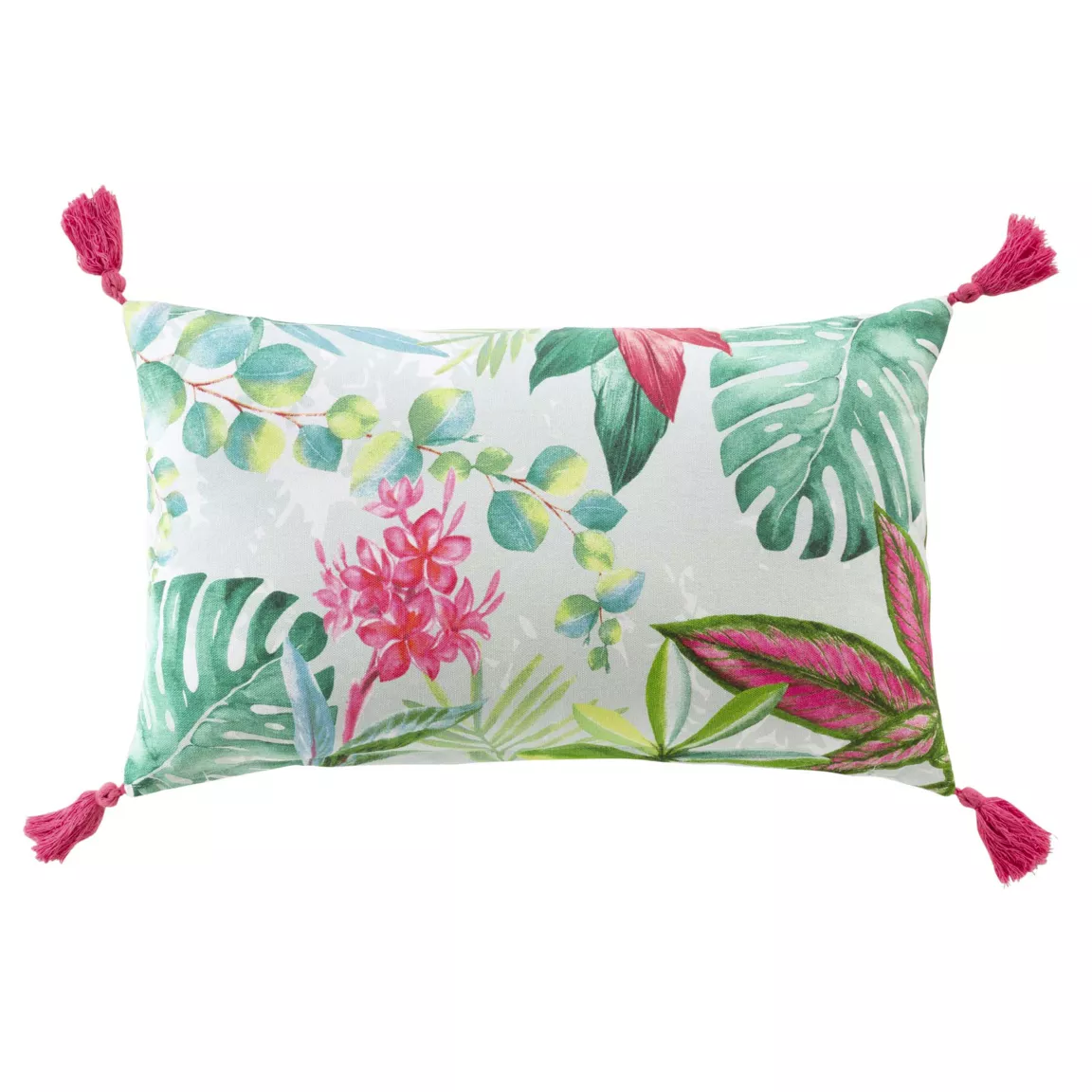 Coussin rectangulaire coton pompons (30 x 50 cm) Louisiane Vert