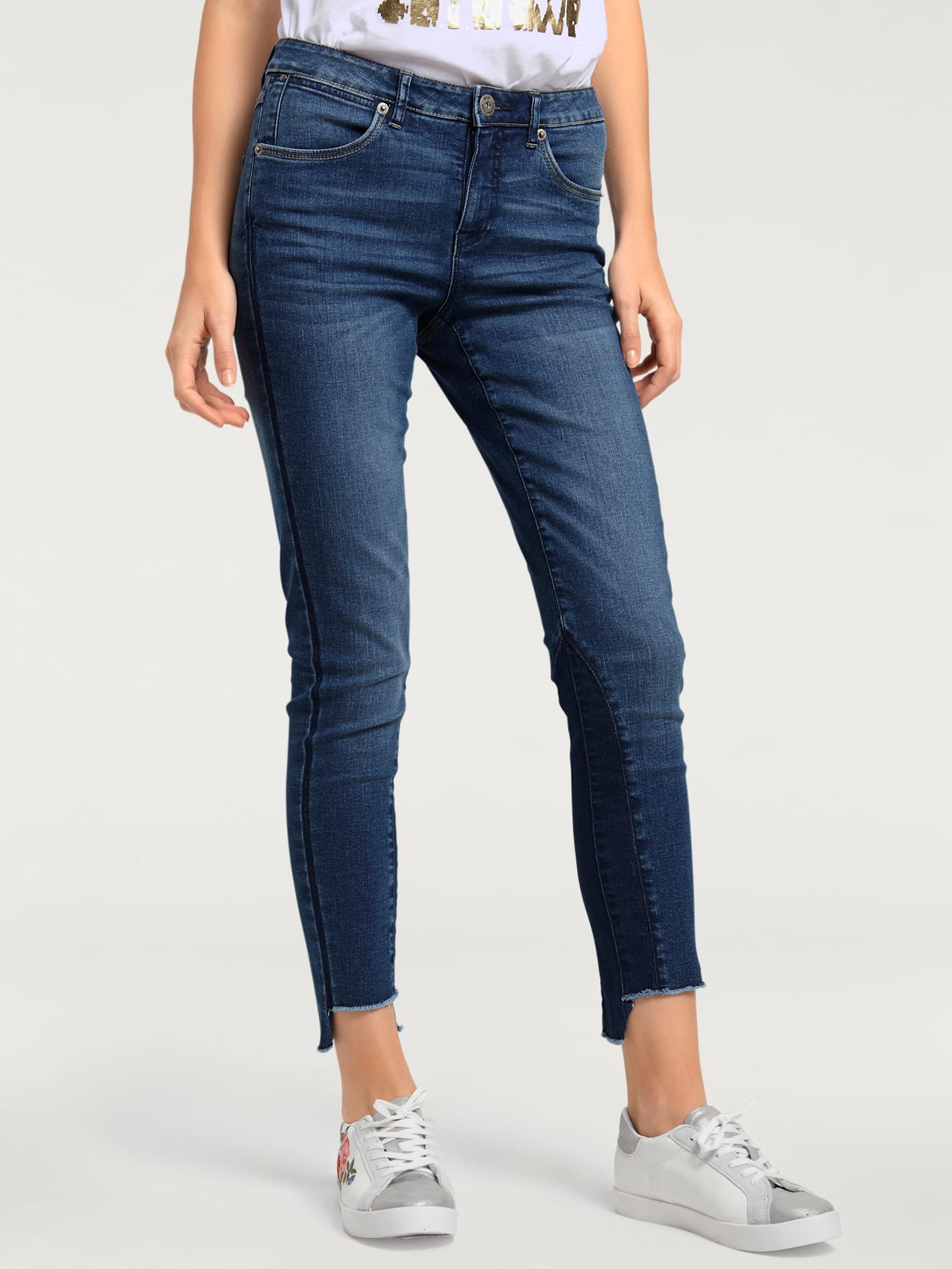 Jeans effet ventre plat longueur 7/8