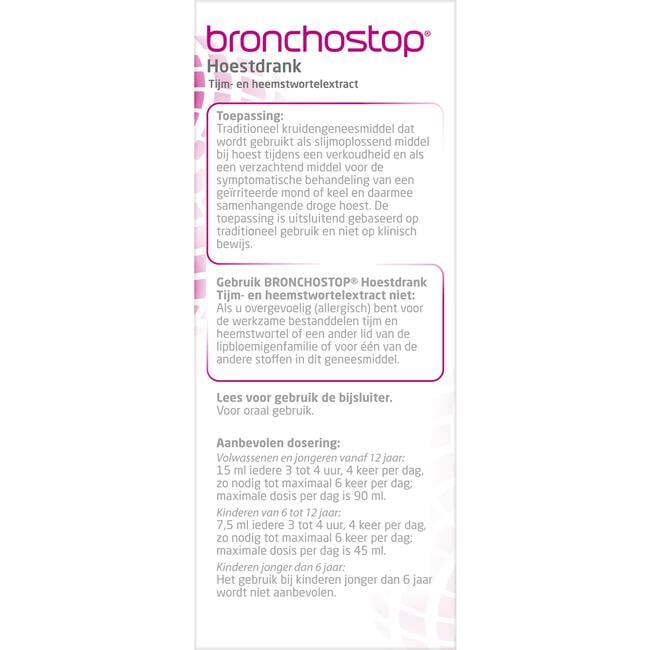 Bronchostop Hoestdrank bij Vastzittende Hoest en Keelpijn 200 ML