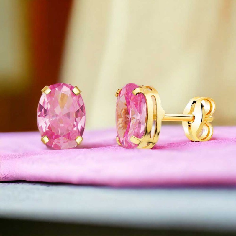 Boucles d'Oreilles Or 18 Carats 750/000 - Zirconiums Roses-1289