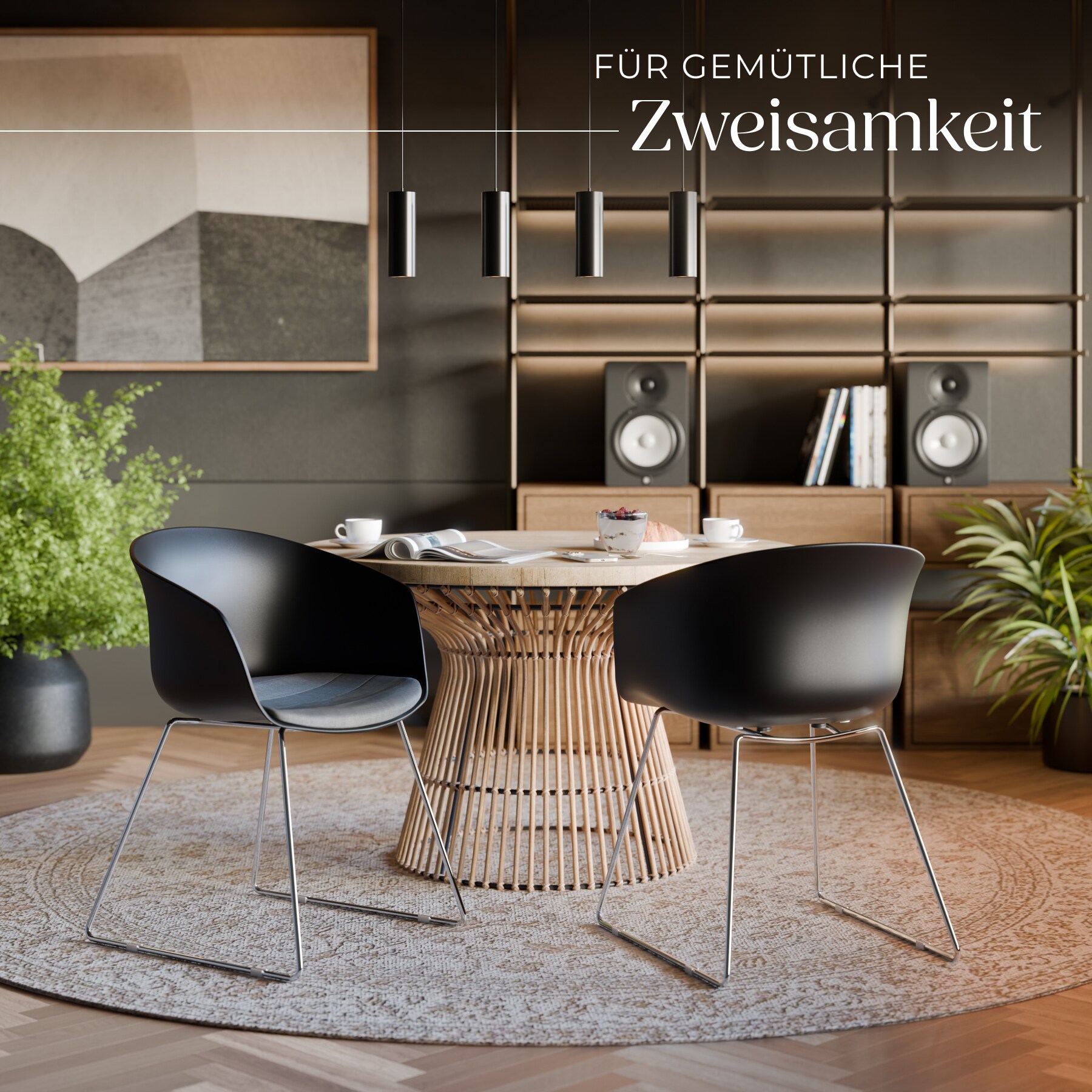 tectake® Kunststoff-Armlehnstuhl, Kunststoffschale, gepolstert, schlanke Stahlbeine, 59,5 x 56 x 80,5 cm