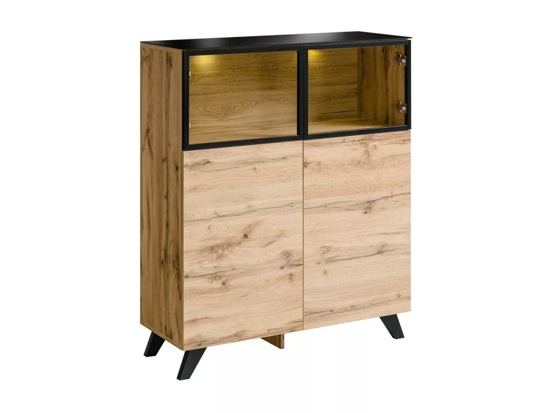 VITRINE basse TINO + LED. Meuble déco type scandinave, design pour votre salon.