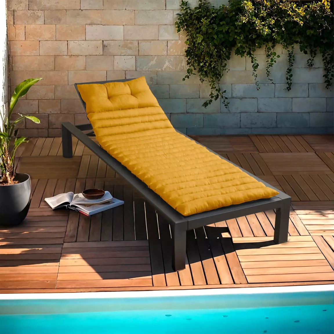 Coussin de transat capitonné (180 x 60 cm) Sunset Jaune moutarde