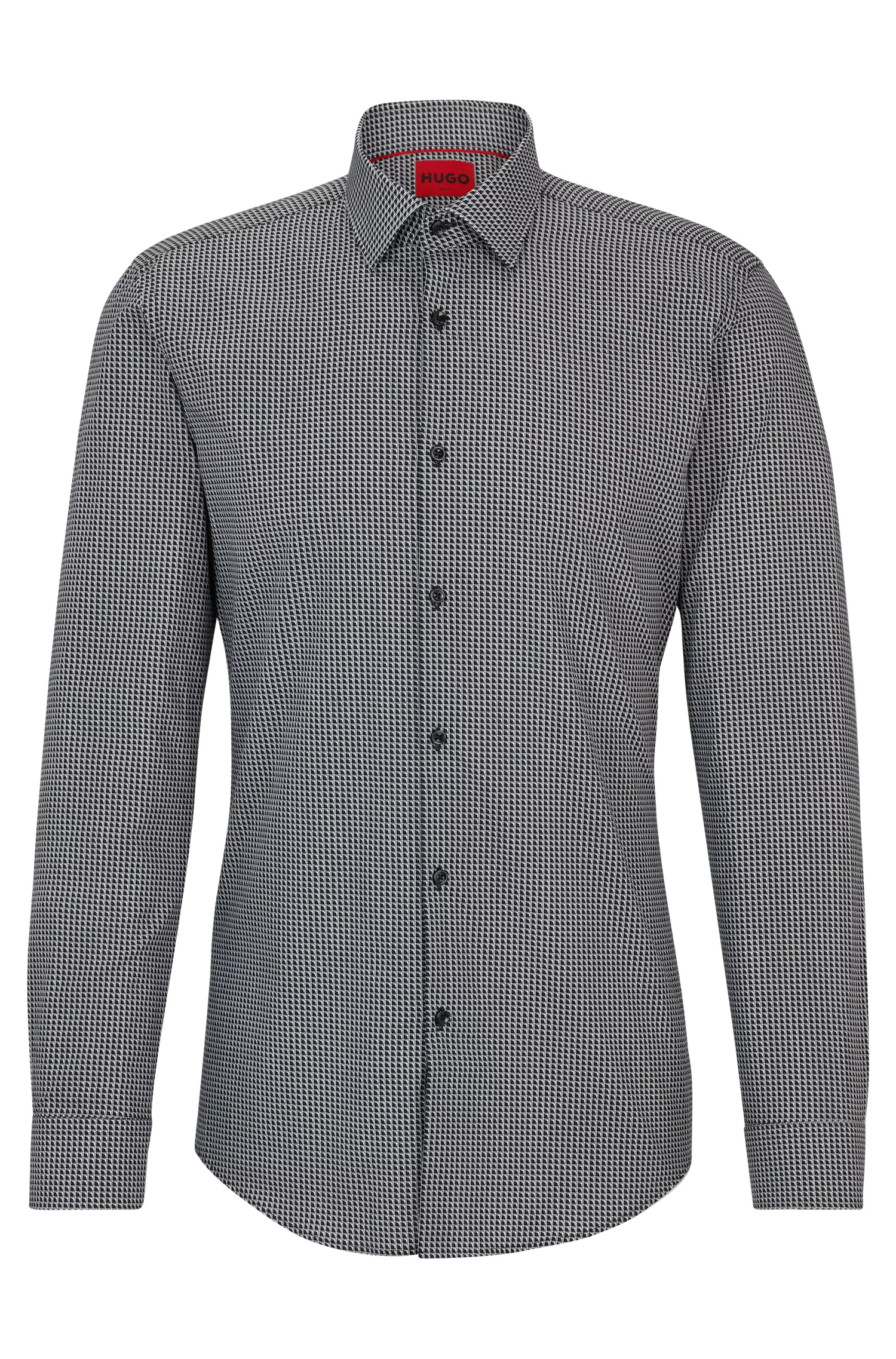 Camisa HUGO vermelha, corte slim, em lona de algodão estampada.