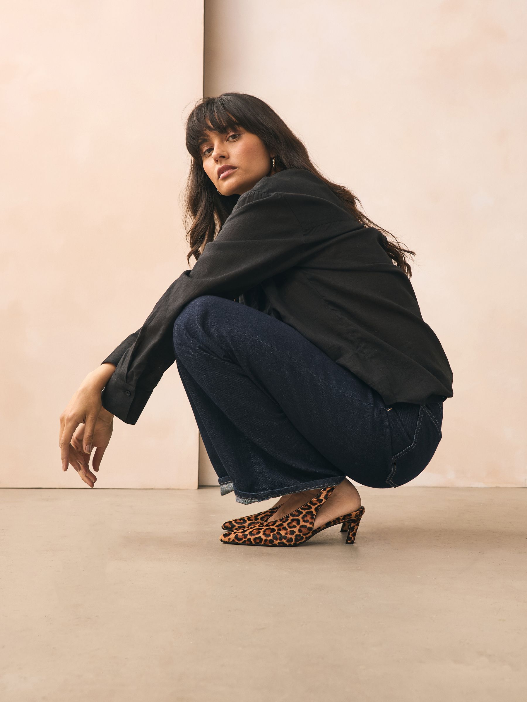 Luipaard - Leren puntige teen slingback hakken