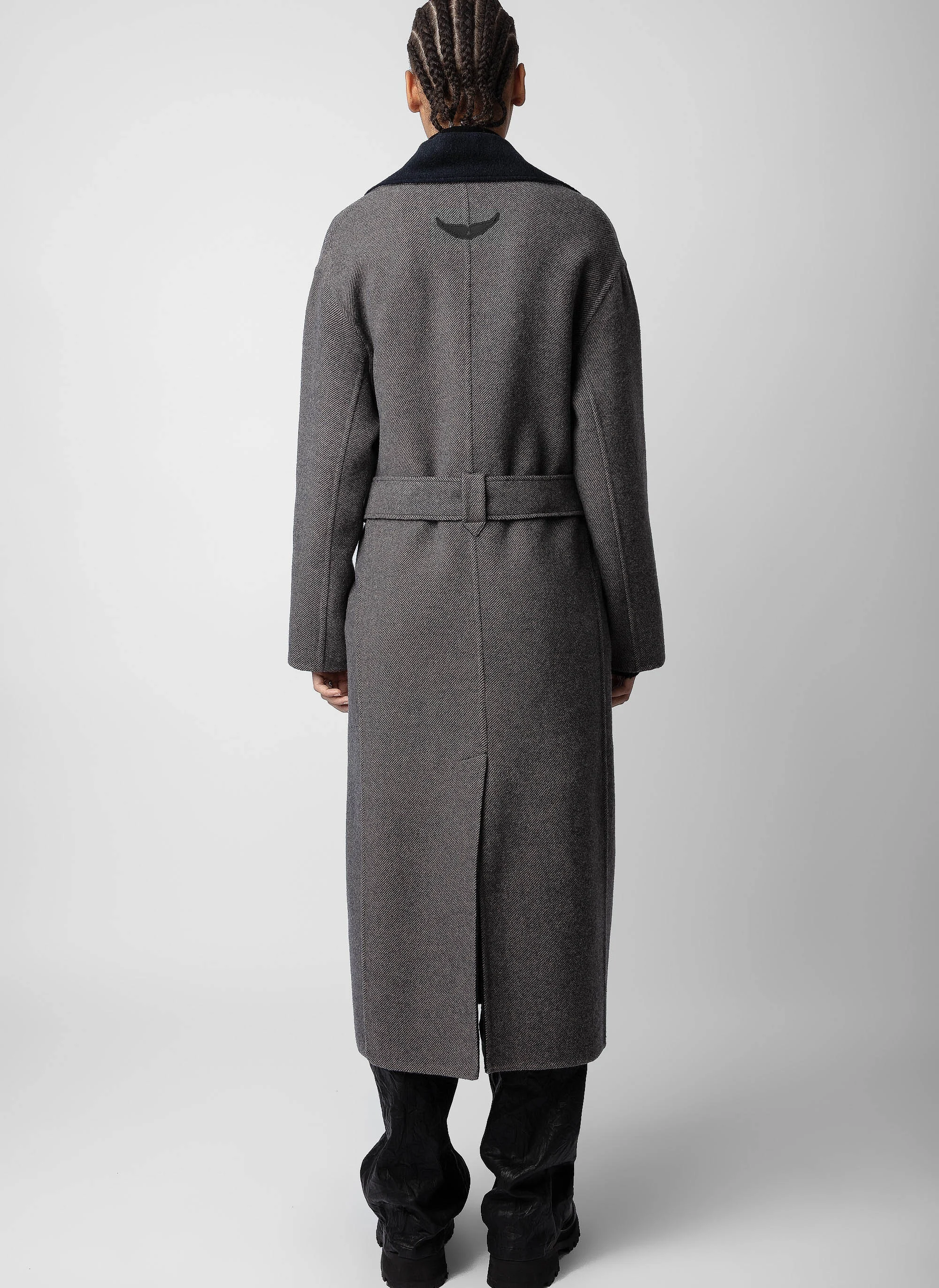 MELI - Manteau droit col tailleur en laine mélangée | Noir