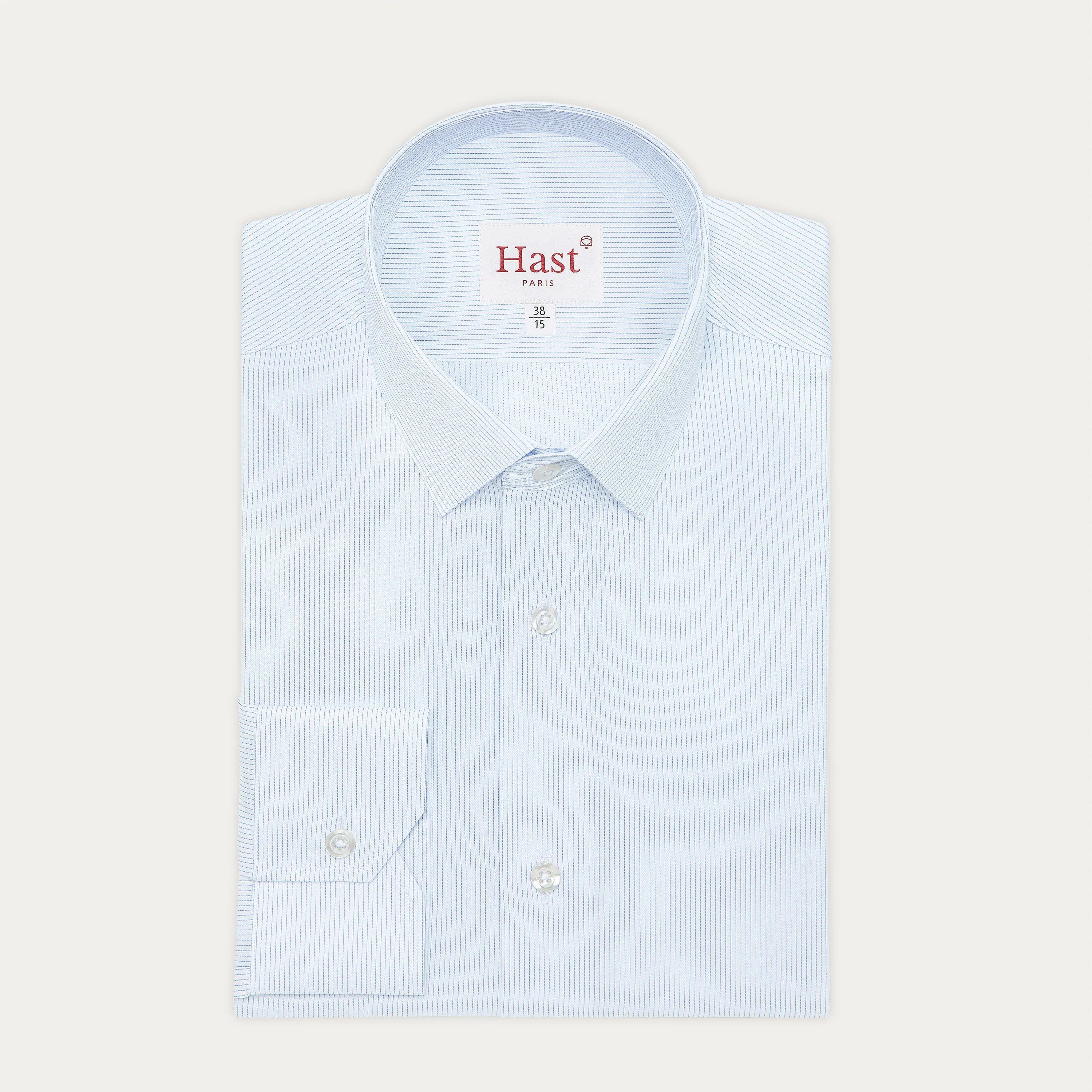 Double-twisted twill shirt with fine blue stripes
