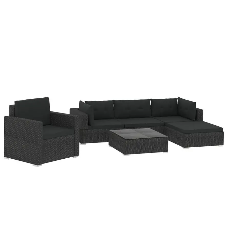 vidaXL - Loungeset - Zwart - Poly rattan - 6 stuks - Met kussens