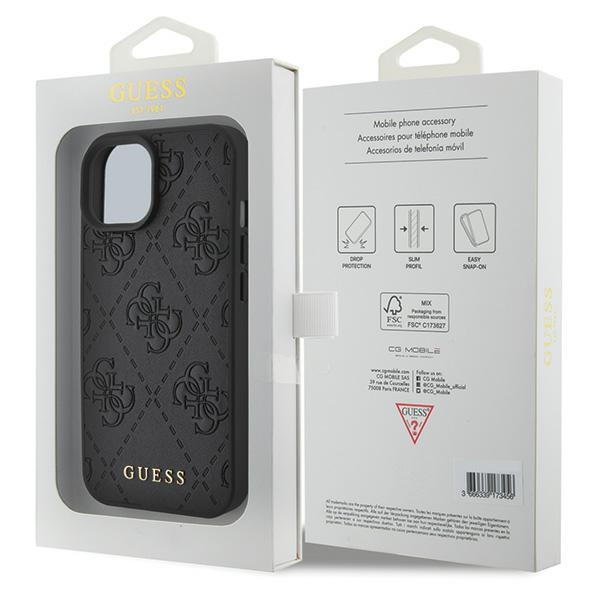 iPhone 15 Hybrid Hardcase Hülle mit Leder Rückseite (GUHCP15SP4EPMK) - Schwarz