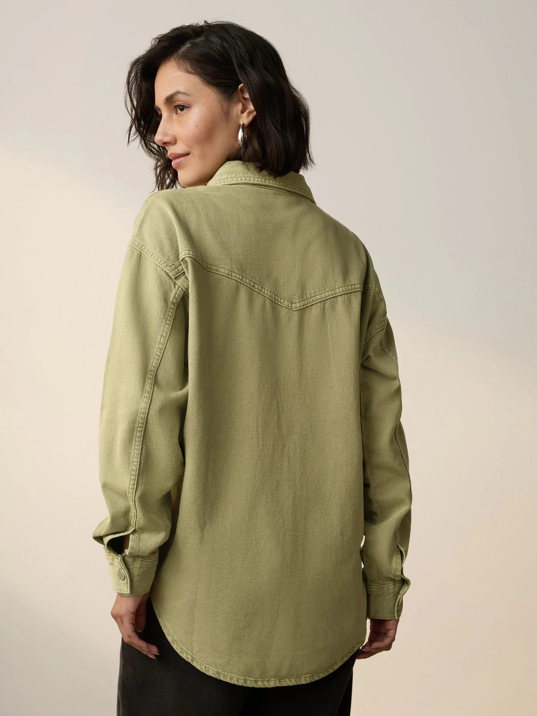 Mid Blue and Khaki Green - Oversized Denim Shirts 2 Pack