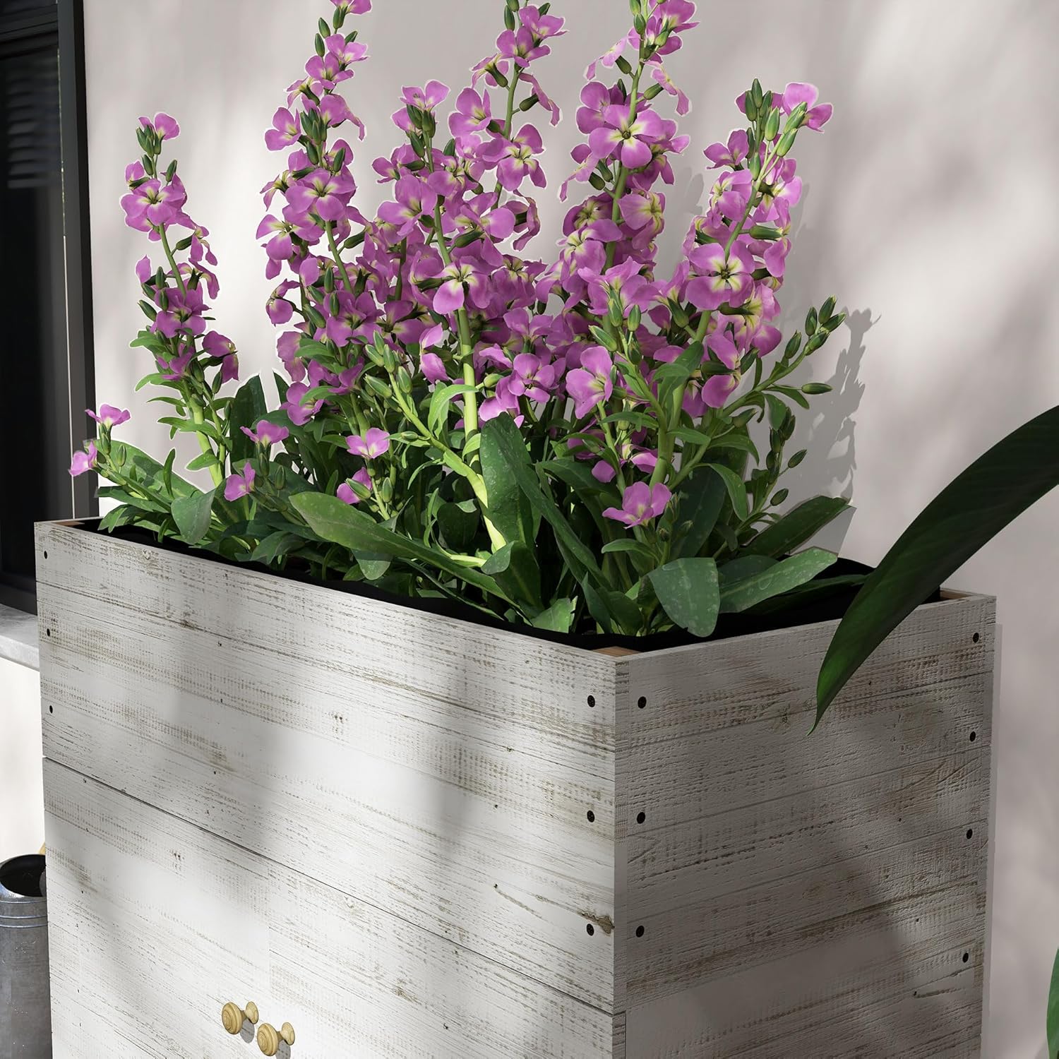 Outsunny Hochbeet aus Holz, Kräuterbeet mit Schrankfach, Frühbeet mit Rollen, Blumenkasten, Pflanzkasten mit Vliesstoff für Balkon, Garten, 110 x 50 x 95 cm, Weiß
