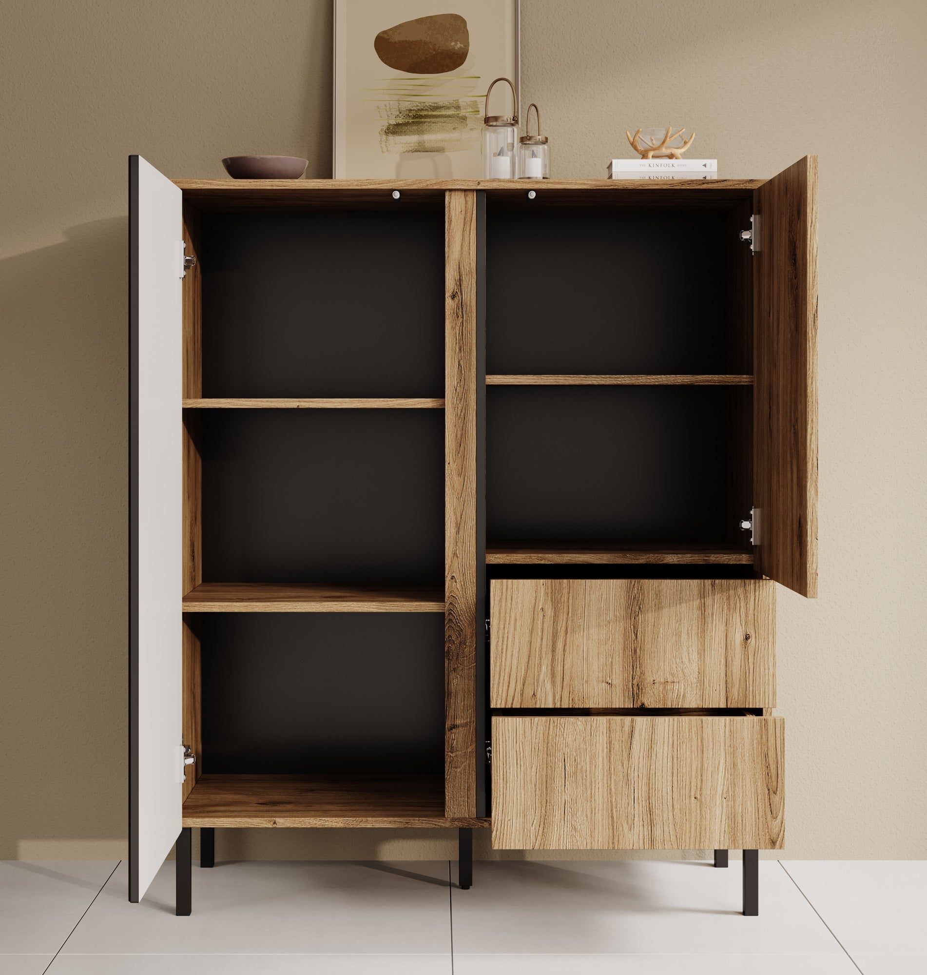 Meubella - Dressoir Margareth - Eiken - 100 cm - Hoog