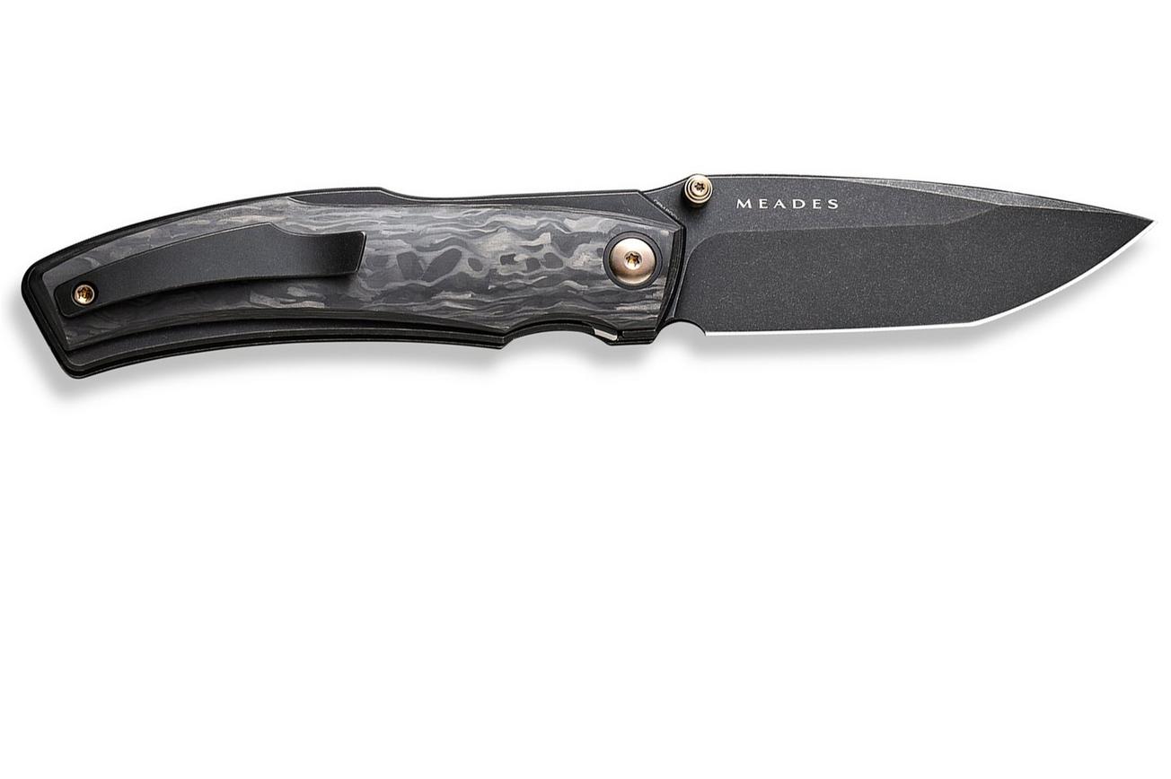 WE Knife Swordfin WE23067-2 Blackwashed CPM 20CV, Shredded Carbon Fiber Black Titanium zakmes, Thys Meades design