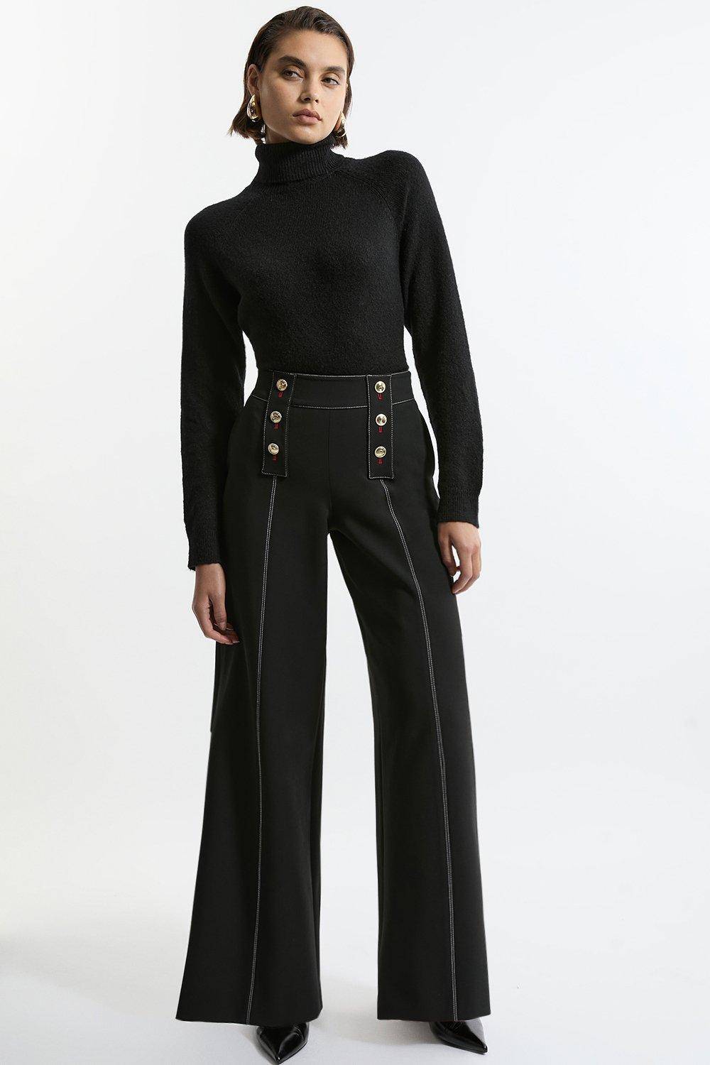 KarenMillen Pantalon Évasé Taille Haute Ajusté en Tissu Stretch Compact