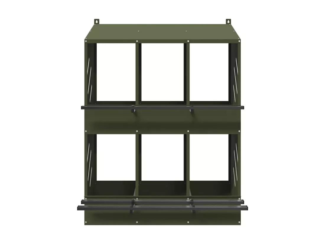 Nichoir à poules avec 6 compartiments vert olive métal