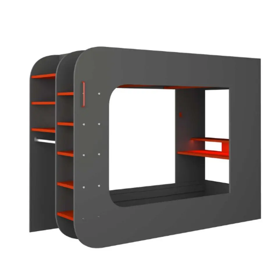 Hoogslaper Graham met gamebureau 90x200cm - antraciet/rood
