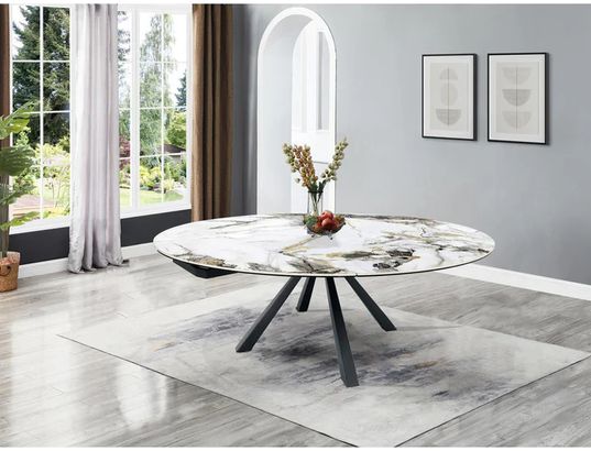 CONCEPT1 - Table Calypso blanc 115-190x180x77 céramique sur verre