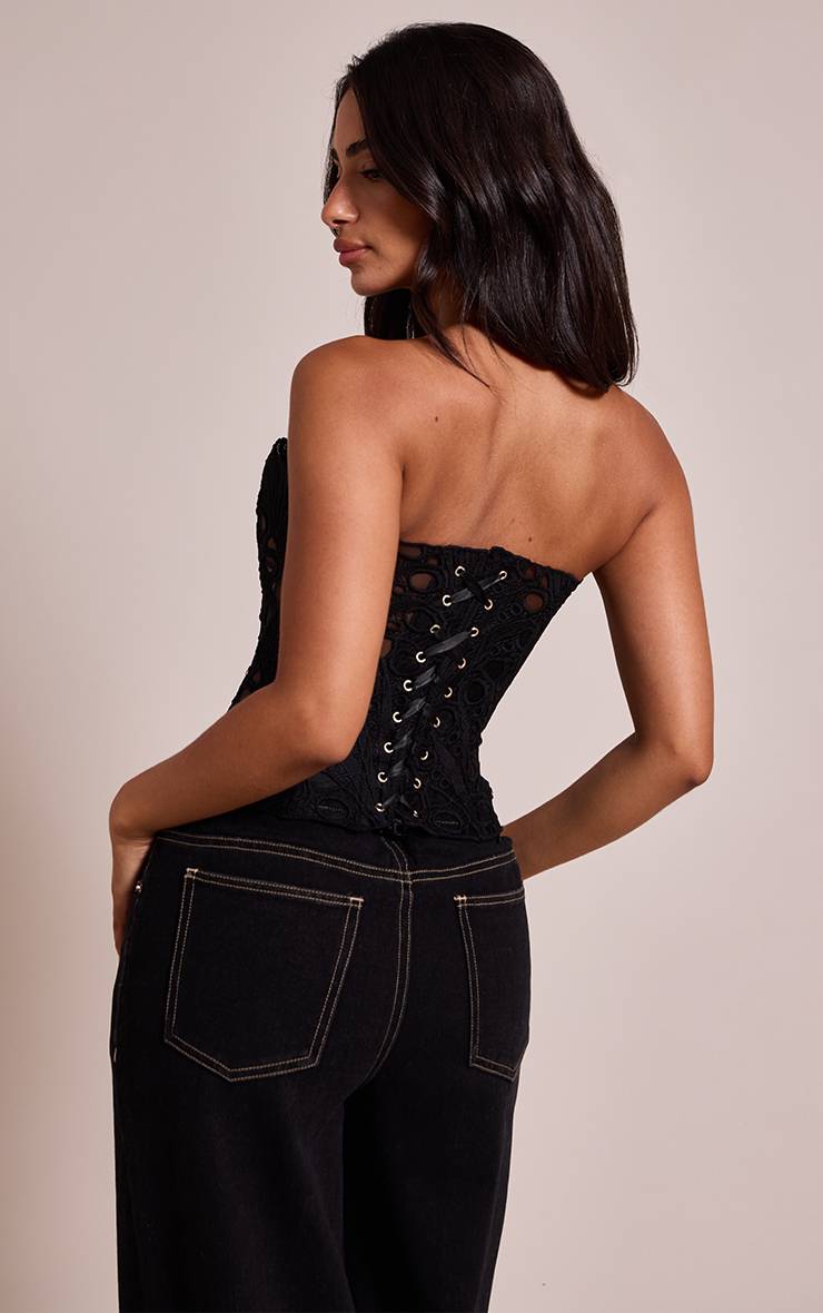 Noir Corset En Dentelle Florale Transparente Texturée Petite Taille