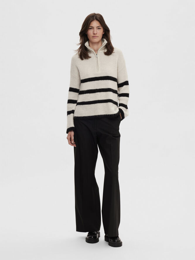 Selected Femme SLFMALINE LS WOOL KNIT HALF ZIP NOOS Birch/black